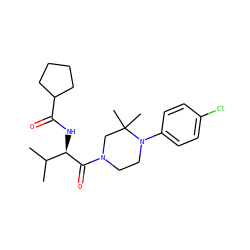 CC(C)[C@@H](NC(=O)C1CCCC1)C(=O)N1CCN(c2ccc(Cl)cc2)C(C)(C)C1 ZINC000096272192