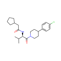 CC(C)[C@@H](NC(=O)CC1CCCC1)C(=O)N1CCC(c2ccc(Cl)cc2)CC1 ZINC000095573964