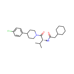 CC(C)[C@@H](NC(=O)CC1CCCCC1)C(=O)N1CCC(c2ccc(Cl)cc2)CC1 ZINC000095577401