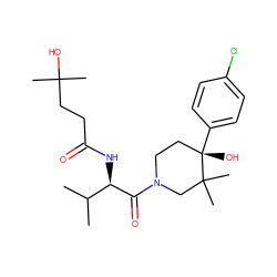 CC(C)[C@@H](NC(=O)CCC(C)(C)O)C(=O)N1CC[C@](O)(c2ccc(Cl)cc2)C(C)(C)C1 ZINC000299819783