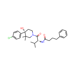 CC(C)[C@@H](NC(=O)CCCc1ccccc1)C(=O)N1CC[C@](O)(c2ccc(Cl)cc2)C(C)(C)C1 ZINC000096272236