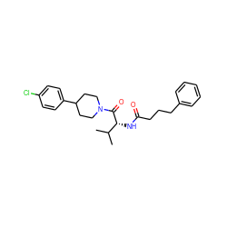 CC(C)[C@@H](NC(=O)CCCc1ccccc1)C(=O)N1CCC(c2ccc(Cl)cc2)CC1 ZINC000095573498