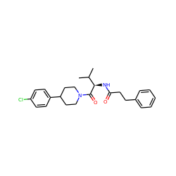 CC(C)[C@@H](NC(=O)CCc1ccccc1)C(=O)N1CCC(c2ccc(Cl)cc2)CC1 ZINC000095572220