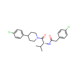 CC(C)[C@@H](NC(=O)Cc1ccc(Cl)cc1)C(=O)N1CCC(c2ccc(Cl)cc2)CC1 ZINC000095573860