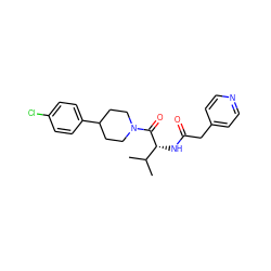 CC(C)[C@@H](NC(=O)Cc1ccncc1)C(=O)N1CCC(c2ccc(Cl)cc2)CC1 ZINC000096272187