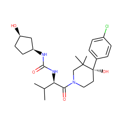 CC(C)[C@@H](NC(=O)N[C@H]1CC[C@@H](O)C1)C(=O)N1CC[C@](O)(c2ccc(Cl)cc2)C(C)(C)C1 ZINC000200475942