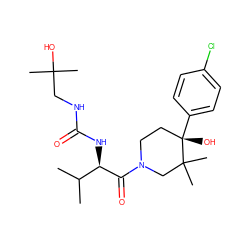 CC(C)[C@@H](NC(=O)NCC(C)(C)O)C(=O)N1CC[C@](O)(c2ccc(Cl)cc2)C(C)(C)C1 ZINC000072316609