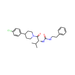 CC(C)[C@@H](NC(=O)NCCc1ccccc1)C(=O)N1CCC(c2ccc(Cl)cc2)CC1 ZINC000095575191