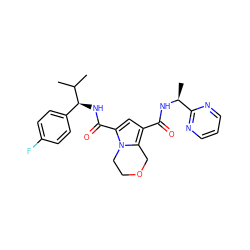 CC(C)[C@@H](NC(=O)c1cc(C(=O)N[C@@H](C)c2ncccn2)c2n1CCOC2)c1ccc(F)cc1 ZINC000146075647