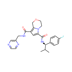 CC(C)[C@@H](NC(=O)c1cc(C(=O)NCc2cnccn2)c2n1CCOC2)c1ccc(F)cc1 ZINC000146123830