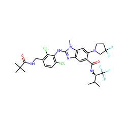 CC(C)[C@@H](NC(=O)c1cc2nc(Nc3c(Cl)ccc(CNC(=O)C(C)(C)C)c3Cl)n(C)c2cc1N1CCC(F)(F)C1)C(F)(F)F ZINC000169700918