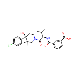 CC(C)[C@@H](NC(=O)c1cccc(C(=O)O)c1)C(=O)N1CC[C@](O)(c2ccc(Cl)cc2)C(C)(C)C1 ZINC000096272199