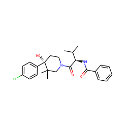 CC(C)[C@@H](NC(=O)c1ccccc1)C(=O)N1CC[C@](O)(c2ccc(Cl)cc2)C(C)(C)C1 ZINC000096272197