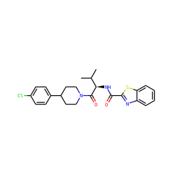 CC(C)[C@@H](NC(=O)c1nc2ccccc2s1)C(=O)N1CCC(c2ccc(Cl)cc2)CC1 ZINC000095576497