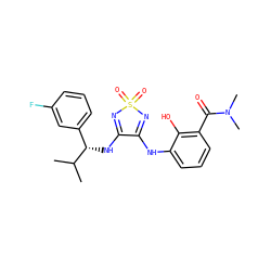 CC(C)[C@@H](NC1=NS(=O)(=O)N=C1Nc1cccc(C(=O)N(C)C)c1O)c1cccc(F)c1 ZINC000029037894