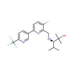 CC(C)[C@@H](NCc1nc(-c2ccc(C(F)(F)F)nc2)ccc1F)C(C)(C)O ZINC000204422660