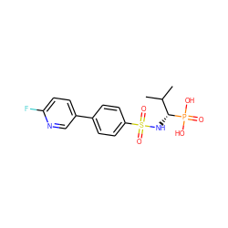 CC(C)[C@@H](NS(=O)(=O)c1ccc(-c2ccc(F)nc2)cc1)P(=O)(O)O ZINC000653716046