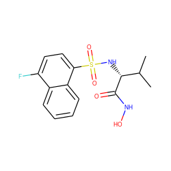 CC(C)[C@@H](NS(=O)(=O)c1ccc(F)c2ccccc12)C(=O)NO ZINC000014946072