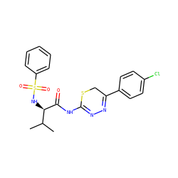 CC(C)[C@@H](NS(=O)(=O)c1ccccc1)C(=O)NC1=NN=C(c2ccc(Cl)cc2)CS1 ZINC000013864149