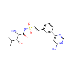 CC(C)[C@@H](O)[C@H](N)C(=O)NS(=O)(=O)/C=C/c1cccc(-c2cc(N)ncn2)c1 ZINC000095598119