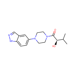 CC(C)[C@@H](O)C(=O)N1CCN(c2ccc3[nH]ncc3c2)CC1 ZINC000028891560