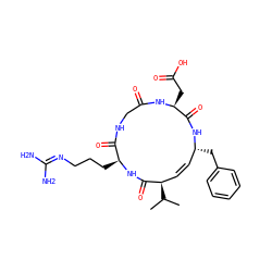 CC(C)[C@@H]1/C=C/[C@@H](Cc2ccccc2)NC(=O)[C@H](CC(=O)O)NC(=O)CNC(=O)[C@H](CCCN=C(N)N)NC1=O ZINC000137245466