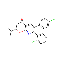 CC(C)[C@@H]1CC(=O)c2cc(-c3ccc(Cl)cc3)c(-c3ccccc3Cl)nc2O1 ZINC000049053911