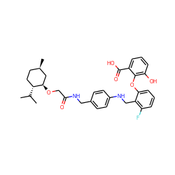 CC(C)[C@@H]1CC[C@@H](C)C[C@H]1OCC(=O)NCc1ccc(NCc2c(F)cccc2Oc2c(O)cccc2C(=O)O)cc1 ZINC000027081697