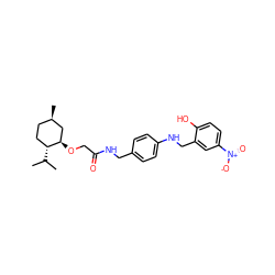 CC(C)[C@@H]1CC[C@@H](C)C[C@H]1OCC(=O)NCc1ccc(NCc2cc([N+](=O)[O-])ccc2O)cc1 ZINC000013553373