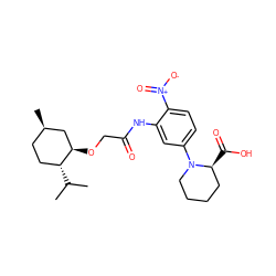 CC(C)[C@@H]1CC[C@@H](C)C[C@H]1OCC(=O)Nc1cc(N2CCCC[C@@H]2C(=O)O)ccc1[N+](=O)[O-] ZINC000013553378