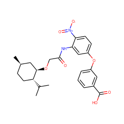 CC(C)[C@@H]1CC[C@@H](C)C[C@H]1OCC(=O)Nc1cc(Oc2cccc(C(=O)O)c2)ccc1[N+](=O)[O-] ZINC000013553383