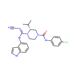 CC(C)[C@@H]1CN(C(=O)Nc2ccc(Cl)cc2)CCN1/C(=N/C#N)Nc1cccc2[nH]ccc12 ZINC000040934772