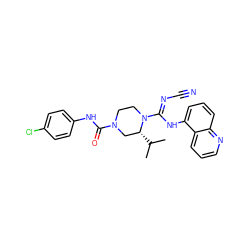 CC(C)[C@@H]1CN(C(=O)Nc2ccc(Cl)cc2)CCN1/C(=N/C#N)Nc1cccc2ncccc12 ZINC000101180330