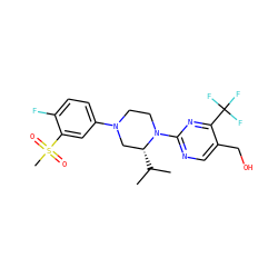 CC(C)[C@@H]1CN(c2ccc(F)c(S(C)(=O)=O)c2)CCN1c1ncc(CO)c(C(F)(F)F)n1 ZINC000653913903