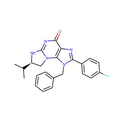 CC(C)[C@@H]1Cn2c(nc(=O)c3nc(-c4ccc(F)cc4)n(Cc4ccccc4)c32)N1 ZINC000071334663