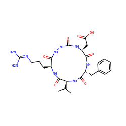 CC(C)[C@@H]1NC(=O)[C@@H](Cc2ccccc2)NC(=O)[C@H](CC(=O)O)NC(=O)NNC(=O)[C@H](CCCN=C(N)N)NC1=O ZINC000096902728