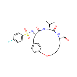 CC(C)[C@@H]1NC(=O)[C@@H](NS(=O)(=O)c2ccc(F)cc2)Cc2ccc(cc2)OCCCC[C@@H](C=O)NC1=O ZINC000073163060