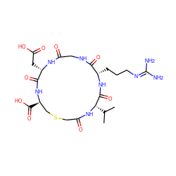 CC(C)[C@@H]1NC(=O)CSC[C@@H](C(=O)O)NC(=O)[C@H](CC(=O)O)NC(=O)CNC(=O)[C@H](CCCN=C(N)N)NC1=O ZINC000026172277