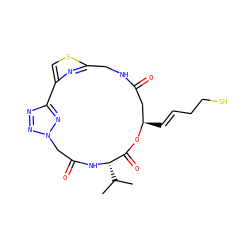 CC(C)[C@@H]1NC(=O)Cn2nnc(n2)-c2csc(n2)CNC(=O)C[C@@H](/C=C/CCS)OC1=O ZINC000095582874