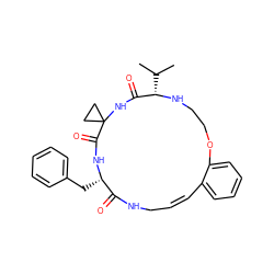 CC(C)[C@@H]1NCCOc2ccccc2/C=C\CNC(=O)[C@H](Cc2ccccc2)NC(=O)C2(CC2)NC1=O ZINC001772635138