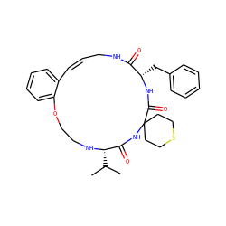 CC(C)[C@@H]1NCCOc2ccccc2/C=C\CNC(=O)[C@H](Cc2ccccc2)NC(=O)C2(CCSCC2)NC1=O ZINC001772621254