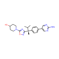 CC(C)[C@](C)(c1ccc(-c2cnc(N)nc2)cc1)c1noc(N2CCC(O)CC2)n1 ZINC000114355635