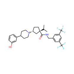 CC(C)[C@]1(C(=O)NCc2cc(C(F)(F)F)cc(C(F)(F)F)c2)CC[C@@H](N2CCC(c3cccc(O)c3)CC2)C1 ZINC000029041048