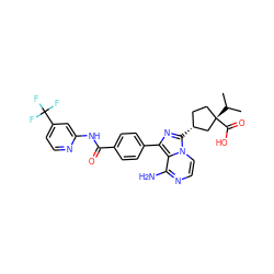 CC(C)[C@]1(C(=O)O)CC[C@@H](c2nc(-c3ccc(C(=O)Nc4cc(C(F)(F)F)ccn4)cc3)c3c(N)nccn23)C1 ZINC000145422902