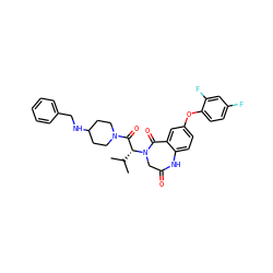 CC(C)[C@H](C(=O)N1CCC(NCc2ccccc2)CC1)N1CC(=O)Nc2ccc(Oc3ccc(F)cc3F)cc2C1=O ZINC000084635954