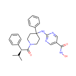 CC(C)[C@H](C(=O)N1CCC(Nc2ncc(C(=O)NO)cn2)(c2ccccc2)CC1)c1ccccc1 ZINC001772645436