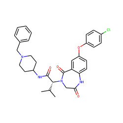 CC(C)[C@H](C(=O)NC1CCN(Cc2ccccc2)CC1)N1CC(=O)Nc2ccc(Oc3ccc(Cl)cc3)cc2C1=O ZINC000084635949