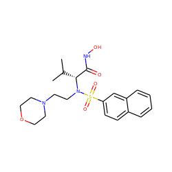 CC(C)[C@H](C(=O)NO)N(CCN1CCOCC1)S(=O)(=O)c1ccc2ccccc2c1 ZINC000073142177