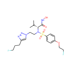 CC(C)[C@H](C(=O)NO)N(CCn1cc(CCCF)nn1)S(=O)(=O)c1ccc(OCCF)cc1 ZINC000096934269