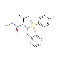 CC(C)[C@H](C(=O)NO)N(Cc1cccnc1)S(=O)(=O)c1ccc(F)cc1 ZINC000028865111